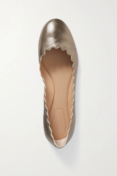 Shop Chloé Lauren Scalloped Metallic Cracked-leather Ballet Flats In Silver