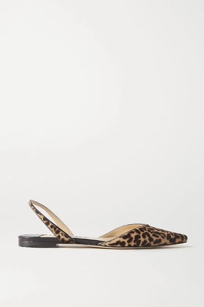Shop Jimmy Choo Thandi Leopard-print Calf Hair Slingback Point-toe Flats In Leopard Print
