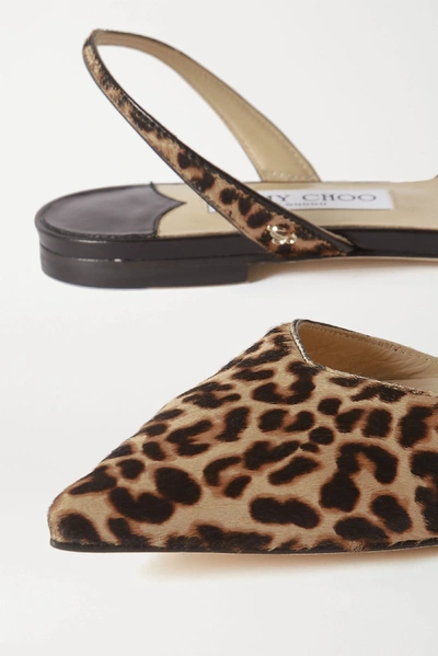 Shop Jimmy Choo Thandi Leopard-print Calf Hair Slingback Point-toe Flats In Leopard Print