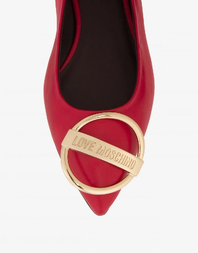 Shop Love Moschino Calfskin Ballerina Round Buckle In Red