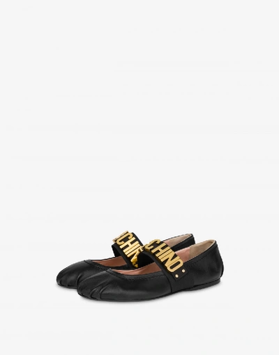 Shop Moschino Nappa Leather Ballerinas Maxi Lettering In Black