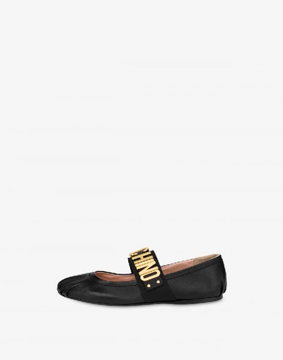 Shop Moschino Nappa Leather Ballerinas Maxi Lettering In Black