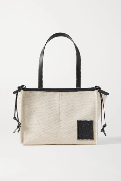 Shop Loewe Cushion Small Leather-trimmed Canvas Tote In White