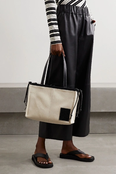 Cushion Small Leather-trimmed Canvas Tote In White