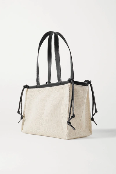 Shop Loewe Cushion Small Leather-trimmed Canvas Tote In White