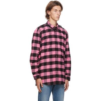 Shop Balenciaga Pink & Black Check Flannel Tab Shirt In 1401pink/b