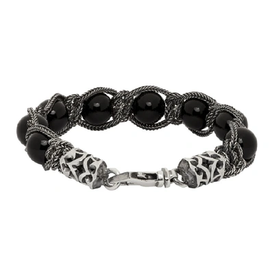 Shop Emanuele Bicocchi Silver And Black Beaded Bracelet