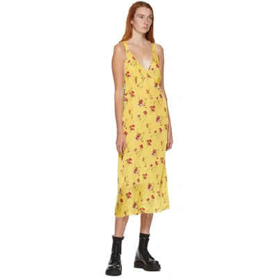 Shop R13 Yellow Floral Long Side Stripe Slip Dress