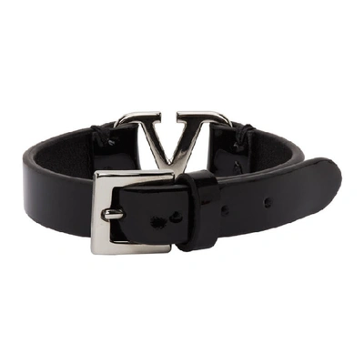 Shop Valentino Black  Garavani Patent Vlogo Bracelet In 0no Black