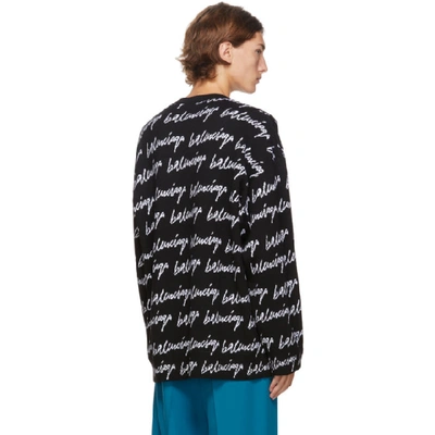 Shop Balenciaga Black And White Knit Scribble Logo Sweater In 1070black/