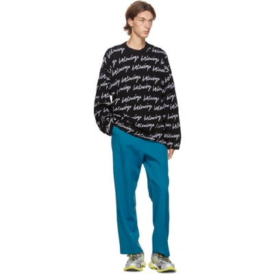 Shop Balenciaga Black And White Knit Scribble Logo Sweater In 1070black/