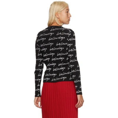 Shop Balenciaga Black & White Rib Allover Signature Logo Sweater In 1070 Blk/wh