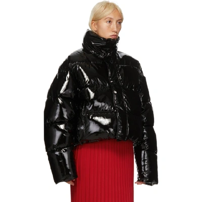 Shop Balenciaga Black Shiny Cropped Puffer Jacket In 1000 Black