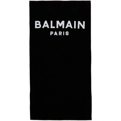 Shop Balmain Black & White Logo Beach Towel In 010black