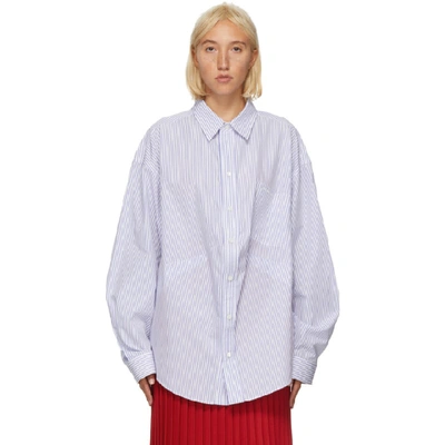 Shop Balenciaga Blue And White Stripe Swing Shirt In 9086 Wh Blu