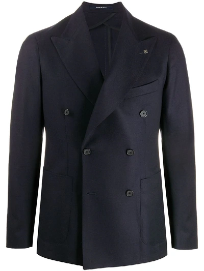 Shop Tagliatore Fitted Double-breasted Blazer In Blue