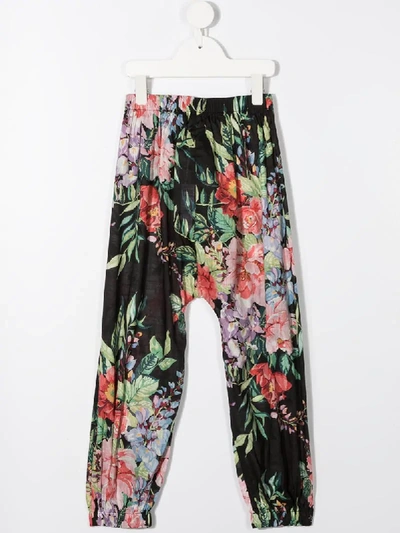 Shop Zimmermann Floral-print Loose-fit Trousers In Black