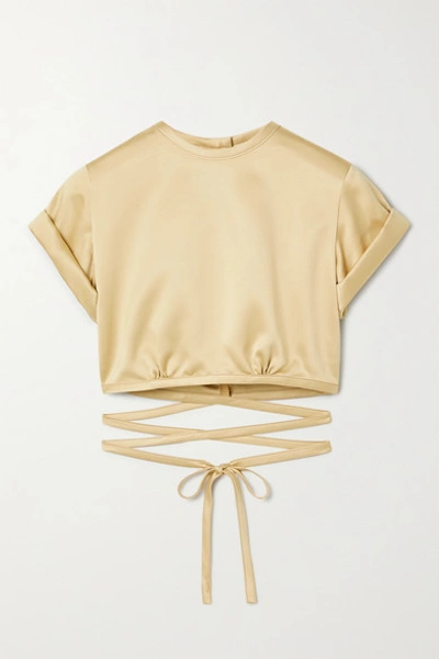 Shop Orseund Iris Le Club Cropped Satin Top In Beige
