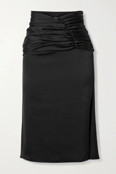 Shop Orseund Iris Romantique Ruched Satin Skirt In Black