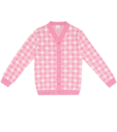 Shop Fendi Ff Checked Cardigan In Pink