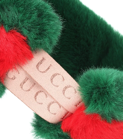 Shop Gucci Teddy Faux-fur Striped Headband In Green
