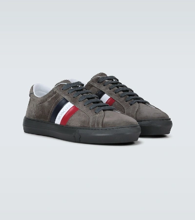 Moncler New Monaco Suede Sneakers In Grey