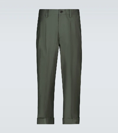 Shop Nanushka Athan Double-pleated Cropped Pants In Green