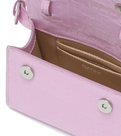 Shop Ganni Belly Croc-effect Leather Shoulder Bag In Pink