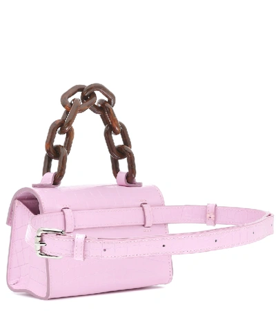 Shop Ganni Belly Croc-effect Leather Shoulder Bag In Pink