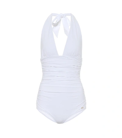 Shop Dolce & Gabbana Halterneck Swimsuit In White