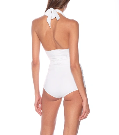 Shop Dolce & Gabbana Halterneck Swimsuit In White