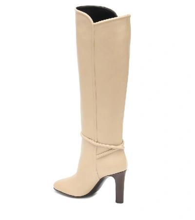 Shop Saint Laurent Jane Leather Knee-high Boots In Beige