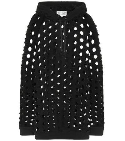 Shop Maison Margiela Perforated Cotton Hoodie In Black