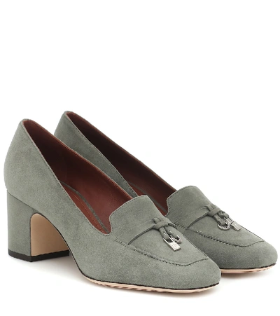 Shop Loro Piana Charms Embellished Suede Pumps In Grey