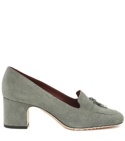 Shop Loro Piana Charms Embellished Suede Pumps In Grey