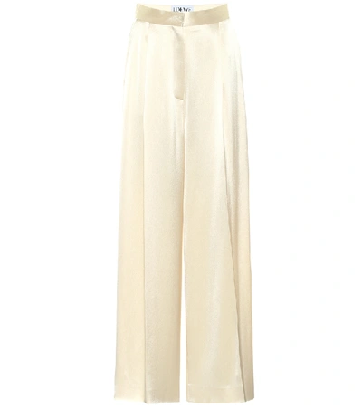 Shop Loewe High-rise Wide-leg Satin Pants In White