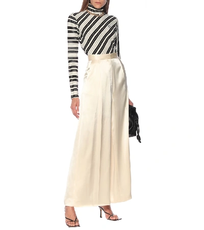 Shop Loewe High-rise Wide-leg Satin Pants In White