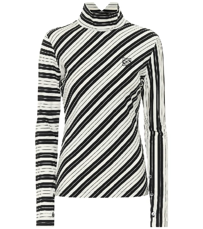 Shop Loewe Striped Stretch-cotton Mockneck Top In Black