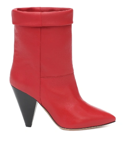 Shop Isabel Marant Luido Leather Ankle Boots In Red