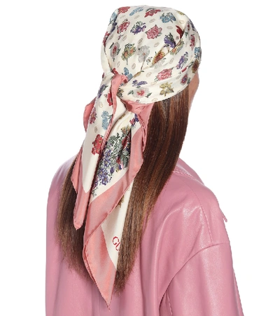 Shop Gucci Floral Silk Scarf In White