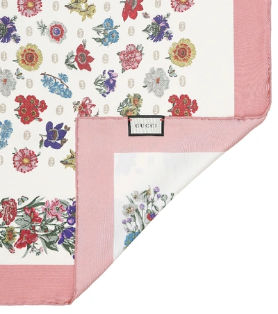 Shop Gucci Floral Silk Scarf In White