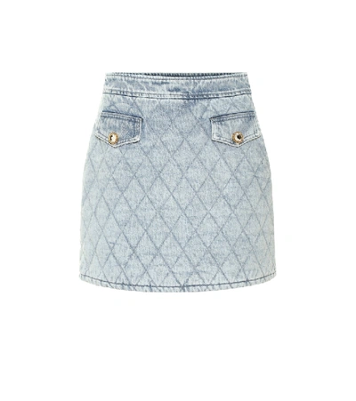 Shop Alessandra Rich Quilted Denim Miniskirt In Blue