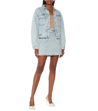 Shop Alessandra Rich Quilted Denim Miniskirt In Blue