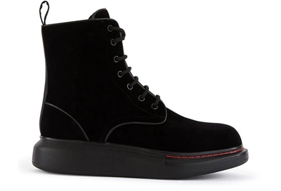 Shop Alexander Mcqueen Oversize Lace Up Ankle Boots In 1000 Black Black Black