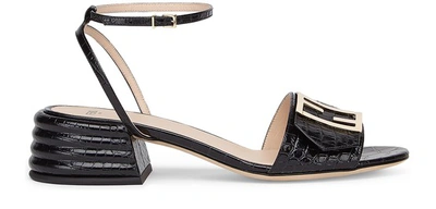 Shop Fendi Leather Platform Sandals In Noir