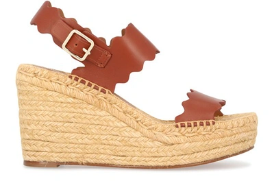 Shop Chloé Lauren Espadrilles Wedge Sandals In Sepia Brown