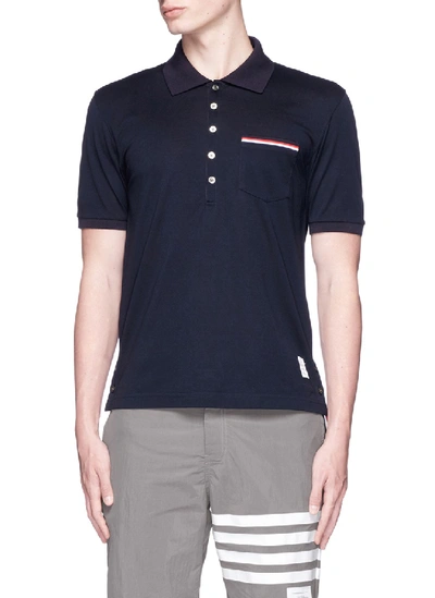 Shop Thom Browne Patch Pocket Polo Shirt In Blue