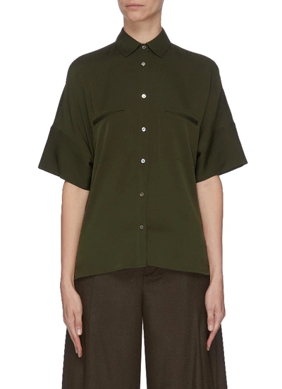 Shop Vince Short Sleeve Satin Blouse In Green