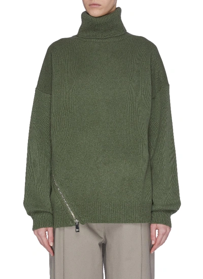 Shop Tibi Zip Hem Cashmere Turtleneck Sweater In Green
