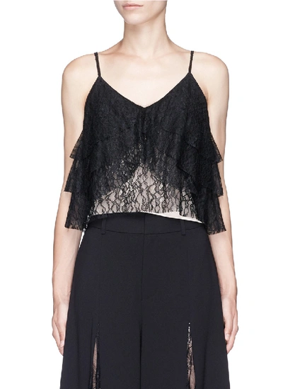 Shop Alice And Olivia 'vannessa' Tiered Floral Guipure Lace Camisole In Black